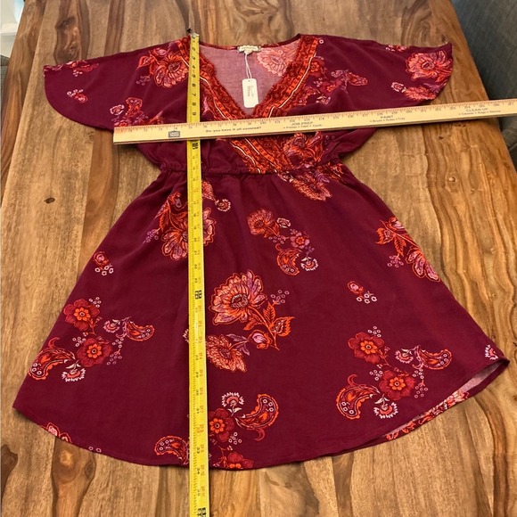 Eyeshadow Womens Floral Paisley V-Neck Mini Dress Burgundy Pink Small - Picture 5 of 8